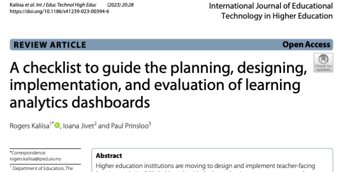 New Pub: A checklist to guide the planning, designing, implementation, and evaluation of learning analytics dashboards